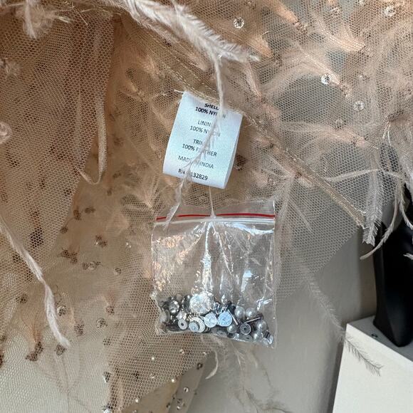 RÊVE RICHE Jasmina Feather Embellished Dusty Rose Sheer Long Sleeve Top Size 42 - Picture 8 of 11